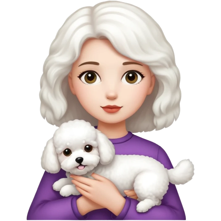 A girl holding a bichon emoji