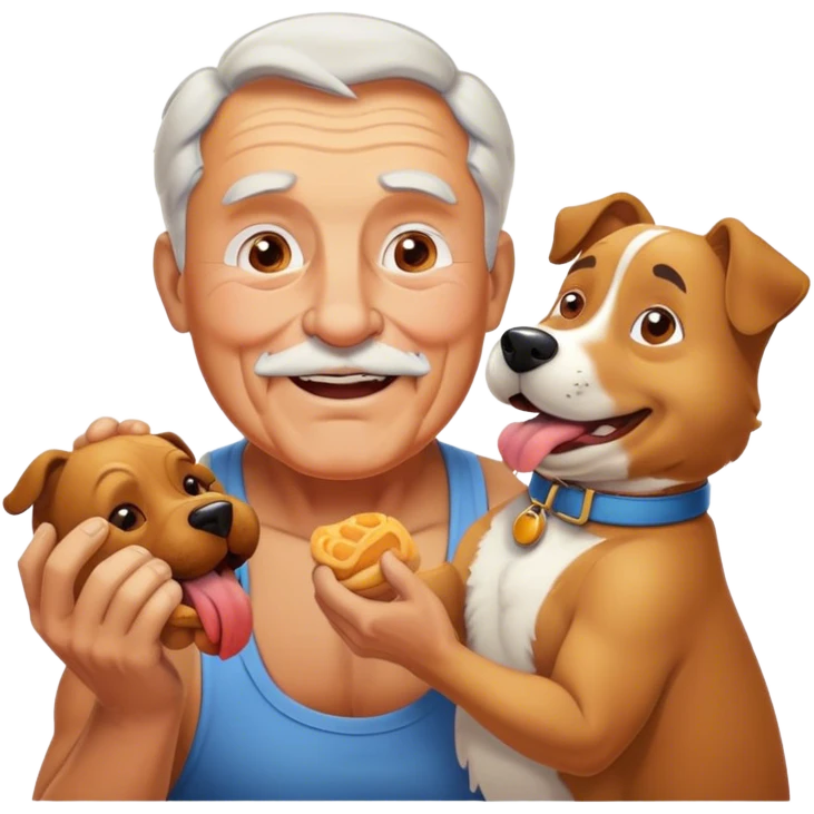 Buff grandpa eating a dog emoji