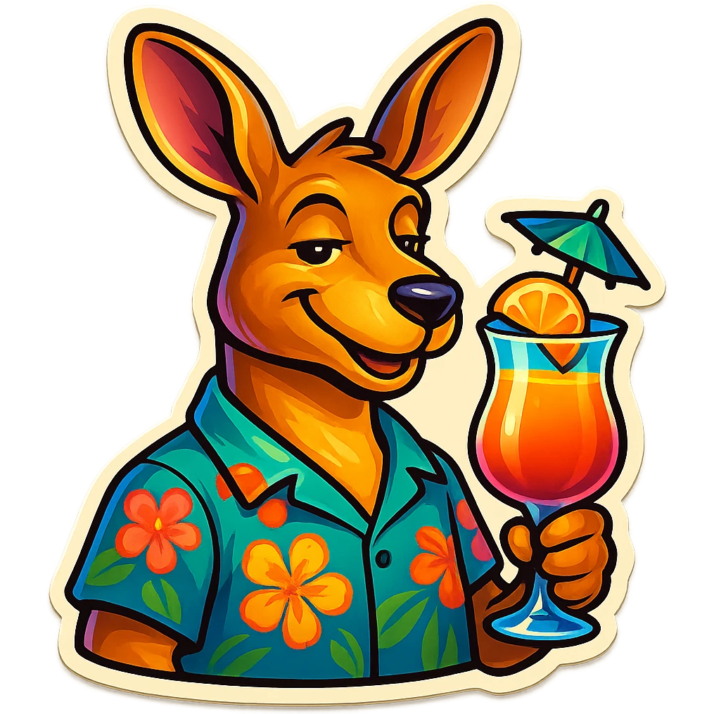 Kangaroo with Hawaii shirt and coctail emoji