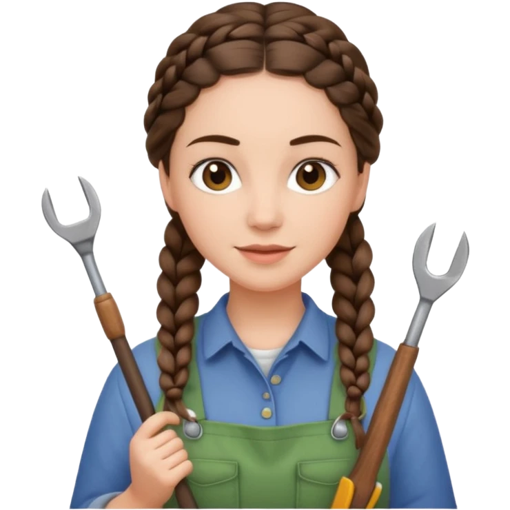 Brunette female gardener with braids holding tools emoji