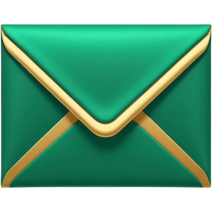 3D minimal envelope icon with subtle star or sparkle accent, matte finish, deep green (#0B3D2C), gold (#C9B037) sparkle, Apple style, sleek and premium, soft shadow, transparent background emoji