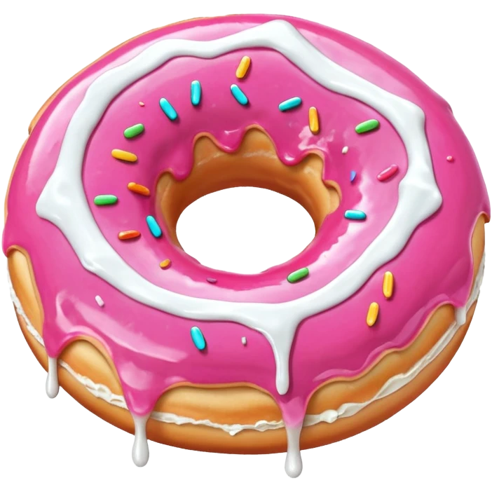 Pink donut with white icing running down and through it emoji