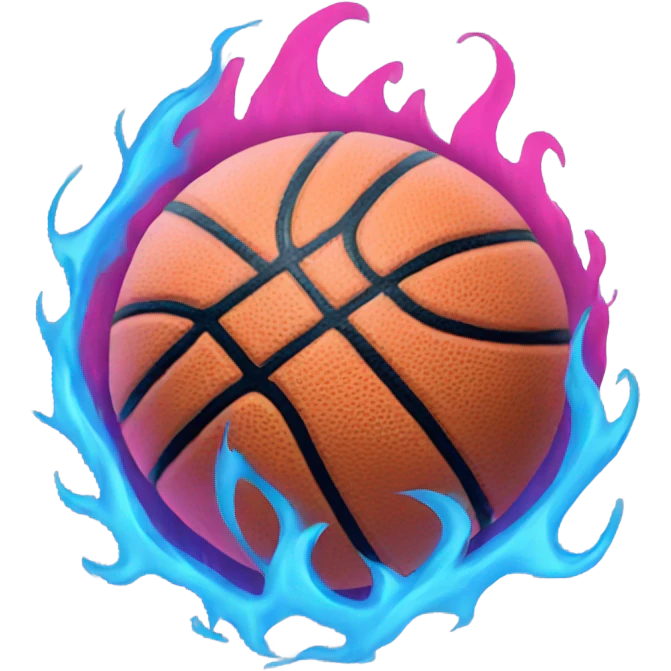 Basketball with pink and blue flames emoji