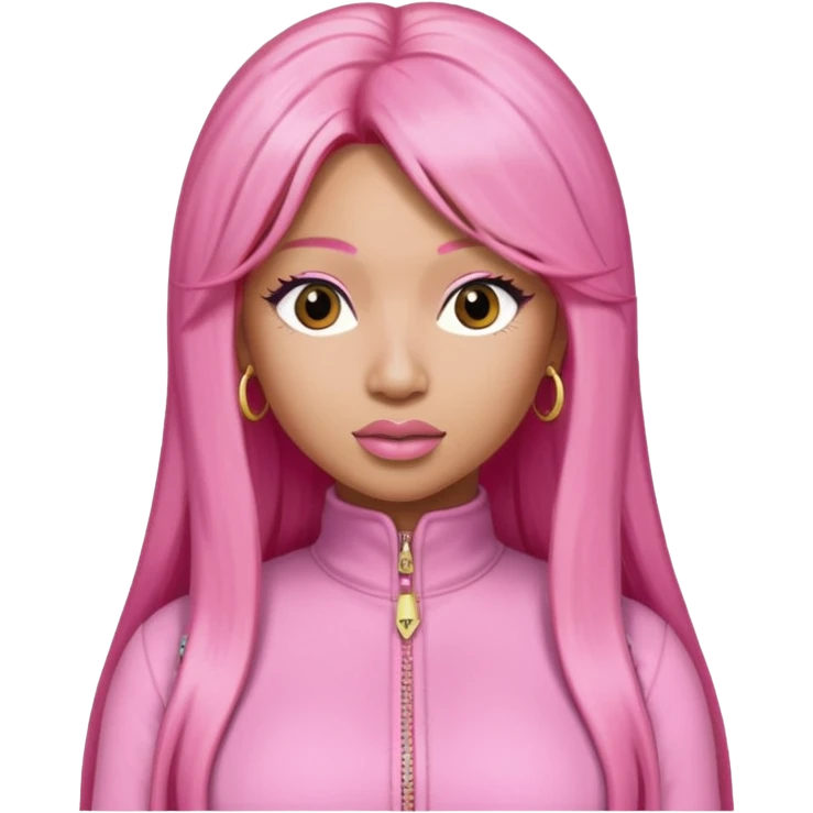 Nicki Minaj long pink hair, pink jumpsuit emoji