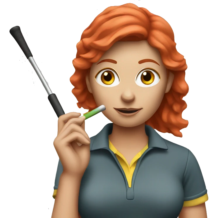 a female golf coach with red hair holding a whistle emoji