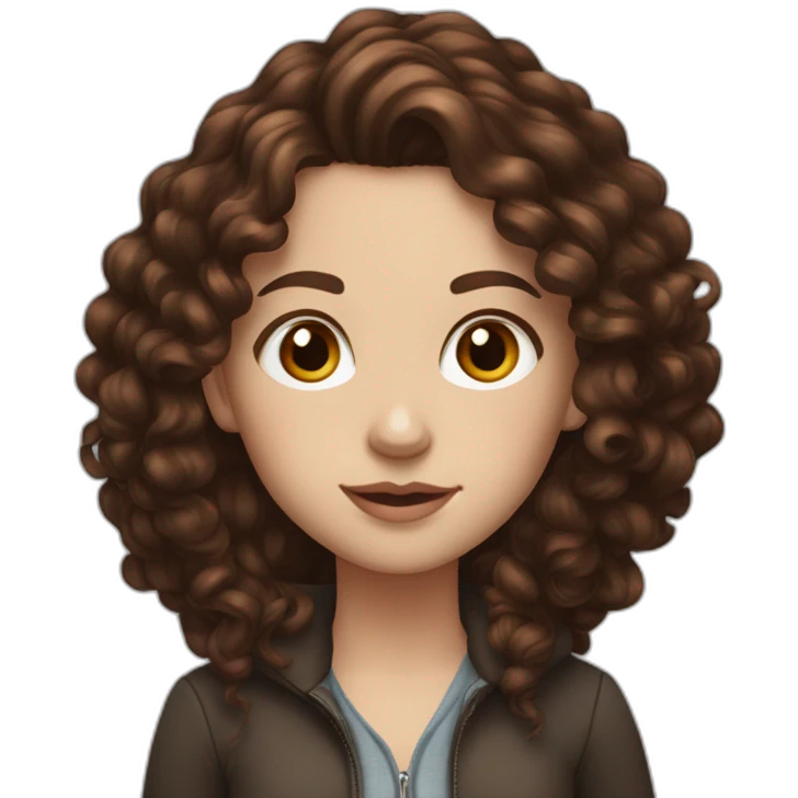WHITE GIRL WITH LONG, DARKISH BRUNNET, CURLY HAIR WITH A DARK RED HUE AND A LIGHT SPRAY OF FRECKLES emoji