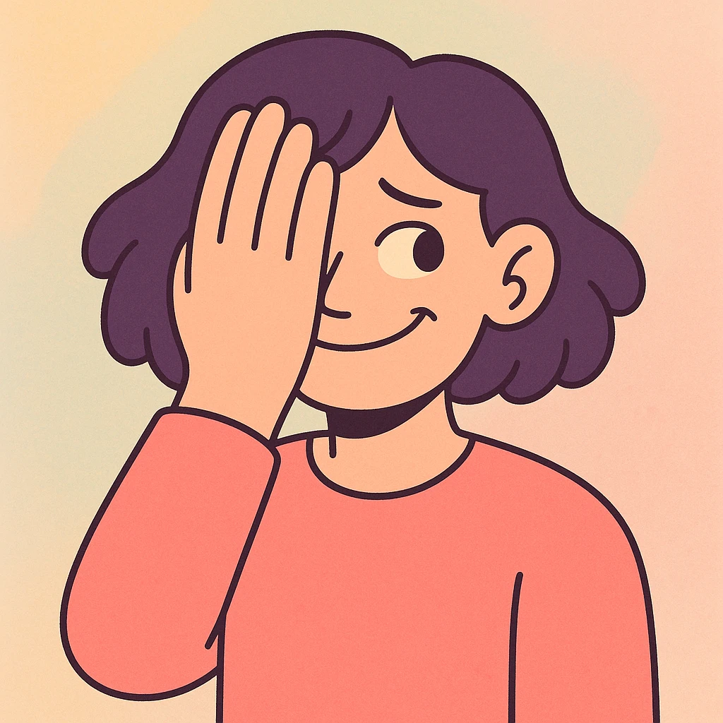 a person hiding their sadness, looking away with a forced smile, soft pastel colors, gentle lighting, emotional atmosphere emoji