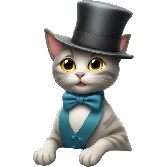 Cat playing a piano with a fancy hat on emoji