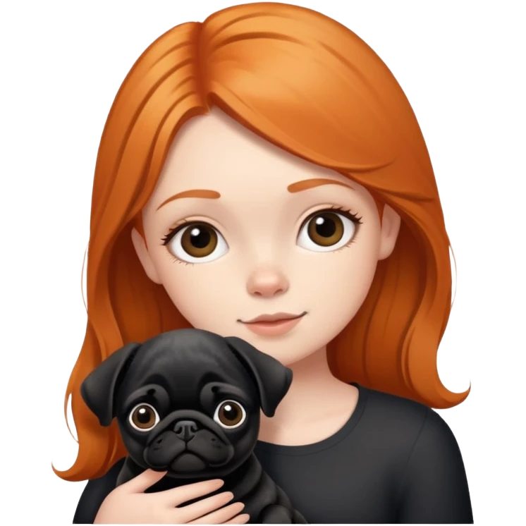 Sleeping beauty ginger girl with black pug puppy emoji