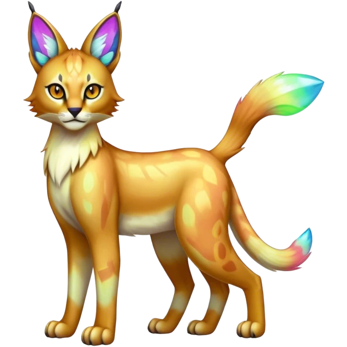 An iridescent colorful lynx-caracal-serval-fakemon-Digimon-creature-hybrid emoji