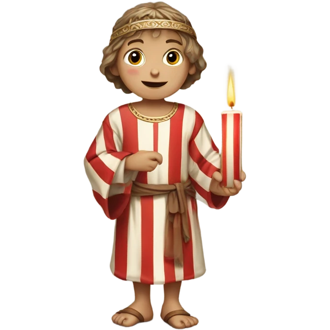 11th century european child with tunic with horizontal red stripes and white candle emoji