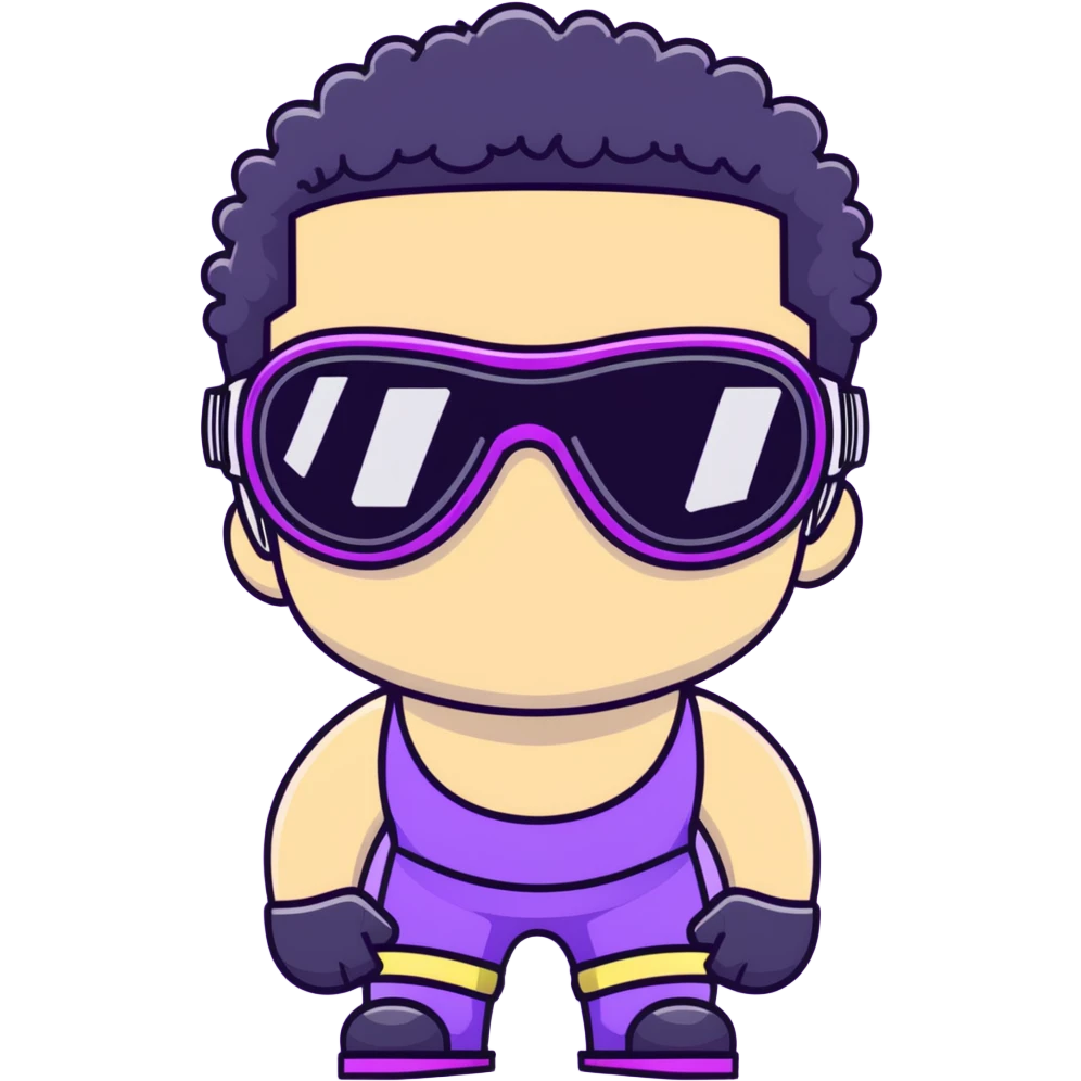 shirtless male athlete with white skin and moderately curly black hair on top with shaved sides, wearing ski goggles with purple frames/outline and very dark heavily tinted black lenses that completely hide the eyes, and a simple plain black chain necklace, no earrings emoji