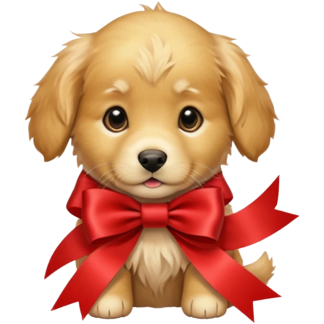 realistic golden retriever puppy with ribbon emoji