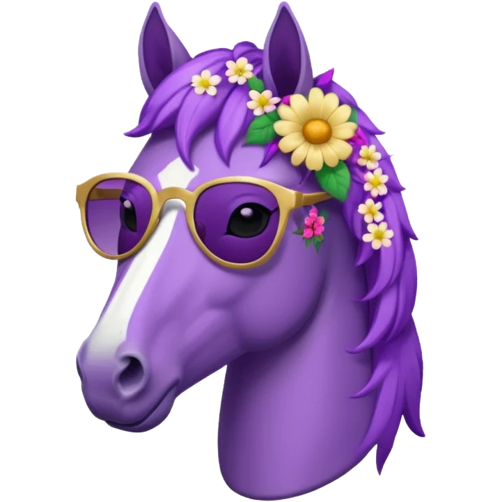 Purple horse wearing sunglasses and flowers on hair
 emoji