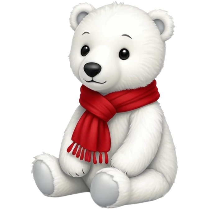 White Jellycat polar bear stuffed plush wearing a red scarf emoji