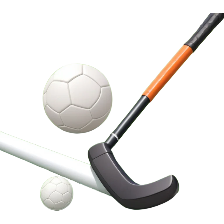 Hockey on grass. A field hockey stick and ball resting on a well-maintained grass field, with the goalposts and markings visible in the background. The scene highlights the precision and focus of the sport, with the vibrant green pitch creating a dynamic atmosphere. emoji