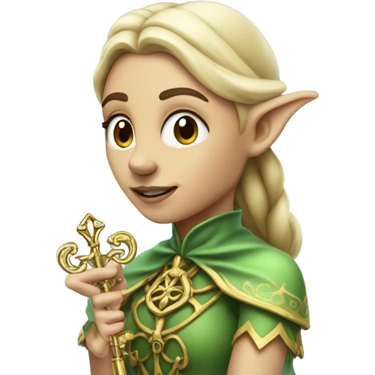 an elf woman login holding a big key emoji