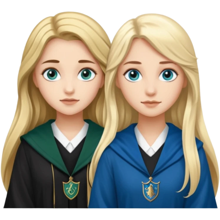 hot Slytherin girl with long blonde hair, blue eyes and big boobs and pretty ravenclaw girl with long brown hair and blue eyes emoji