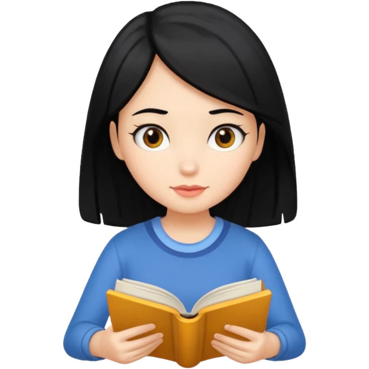 Girl black hair reading book emoji