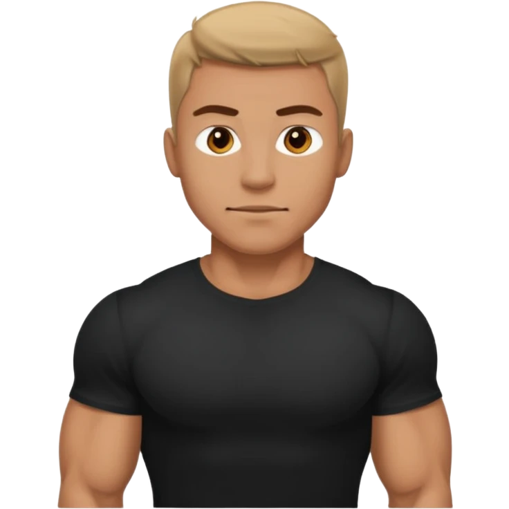 Generate a muscular guy wearing plane black t shirt emoji