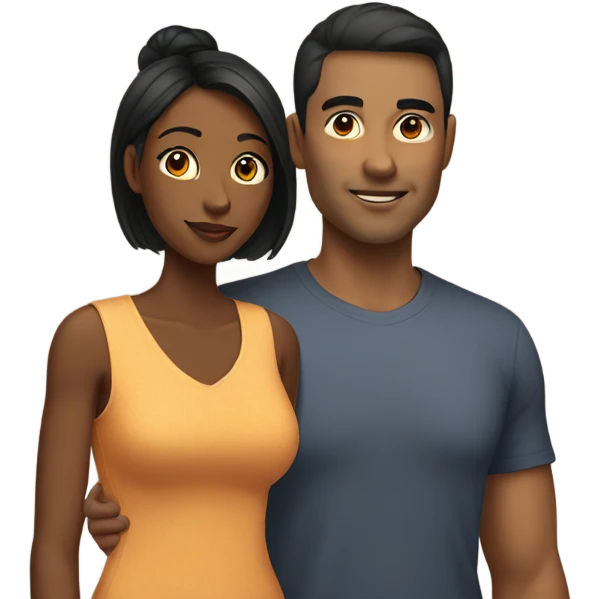 Black woman and slightly tanned asian man couple emoji