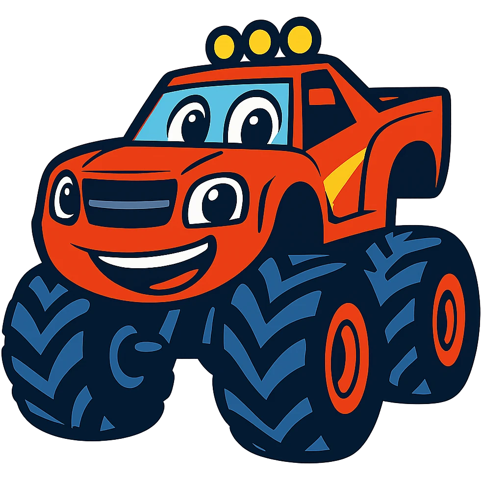 Blaze from Blaze and the Monster Machines as a vibrant cartoon emoji, bold colors, energetic expression emoji