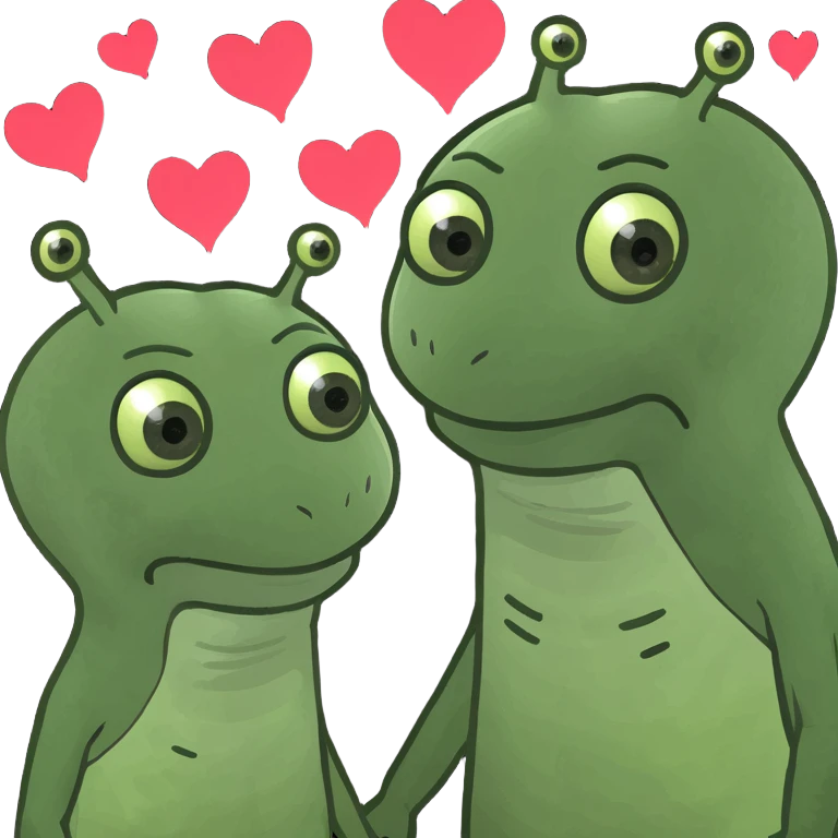 couple of aliens with hearts emoji