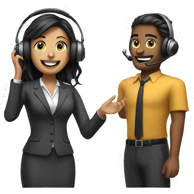 two sales agents wearing a headset with a microphone emoji