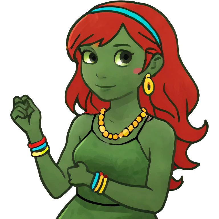 Girl with red hair using arms I don’t know  emoji