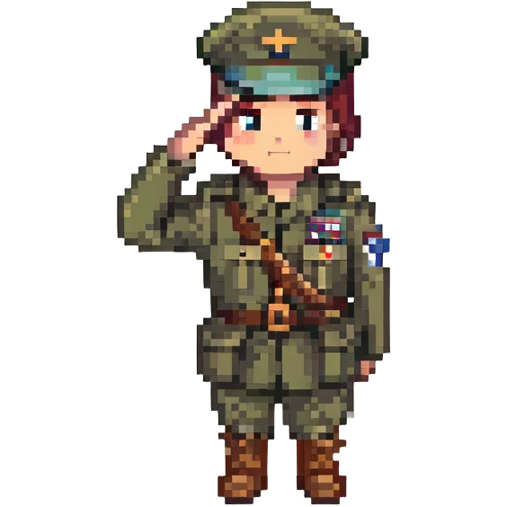 a soldier from Attack on Titan anime performing the official salute, pixel art style, uniform emoji
