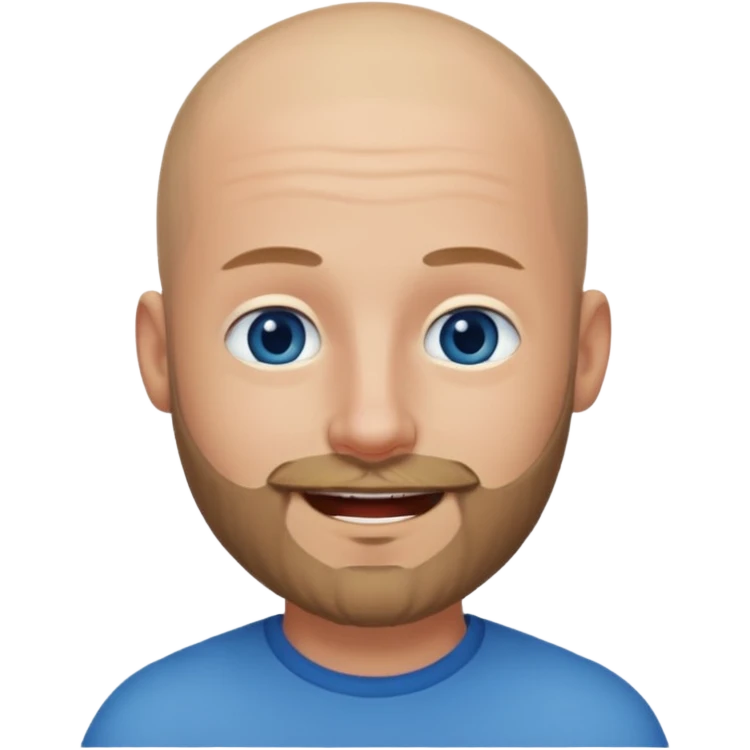 Shaved head with dark blonde beard and blue eyes with mouth closed smile emoji