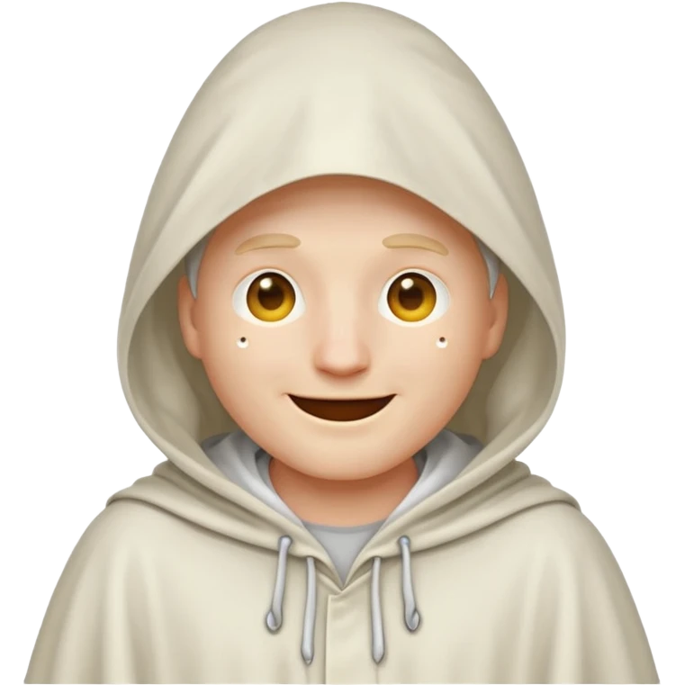 classic apple emoji guy wearing a white hooded cloak with holes to allow his eyes to see through emoji