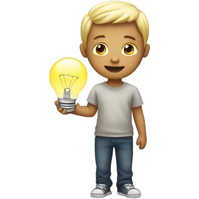 White kid holding lightbulb emoji