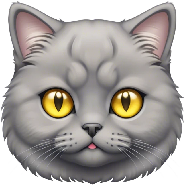 Cinematic Adorable Fluffy Grey Scottish Fold Cat Portrait Emoji, Adorable folded ears perched atop its soft, round head, head tilted cutely with big, sparkling yellow eyes, soft grey fur with darker points on the ears, face, and paws, Simplified yet irresistibly adorable features, highly detailed, glowing with a soft, warm glow, high shine, affectionate and playful, stylized with a touch of whimsy, bright and endearing, soft glowing outline, capturing the essence of a curious and loving kitten with the signature charm of a Scottish Fold's unique folded ears, so cute it feels like it could leap out of the screen and snuggle up for a cuddle! emoji