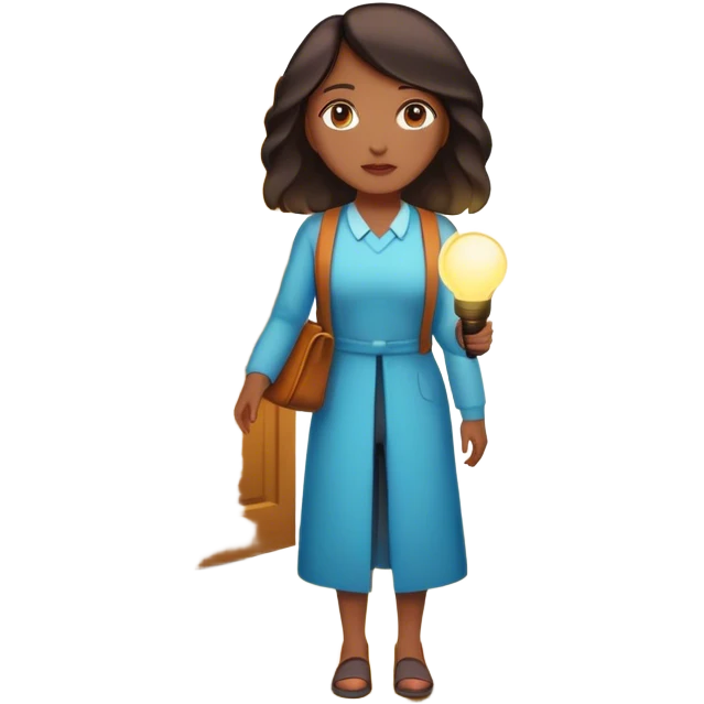 woman standing in front of a long road, looking forward with confidence—behind her, multiple closed doors symbolizing rejection, but one door ahead is glowing, representing the path forward. In her hand, she holds a small bright light, symbolizing her knowing—her guide. emoji