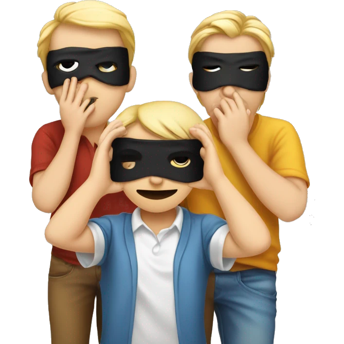 An emoji of three people representing 'see no evil, hear no evil, speak no evil.' One person has their eyes covered with a blindfold, another is covering their ears, and the third is covering their mouth emoji