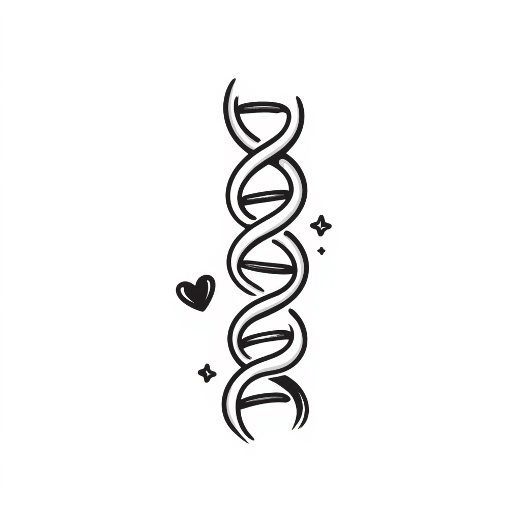 Hand-drawn DNA strand with heart element, representing sexual health testing and care emoji