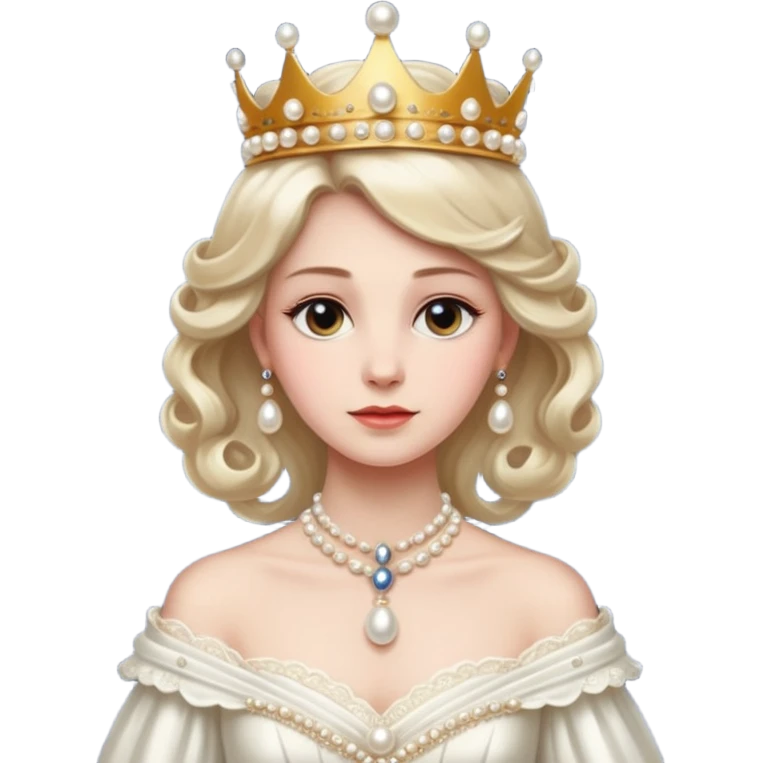 A refined Victorian queen with pearl crown, elegant gown, and composed regal posture.
 emoji