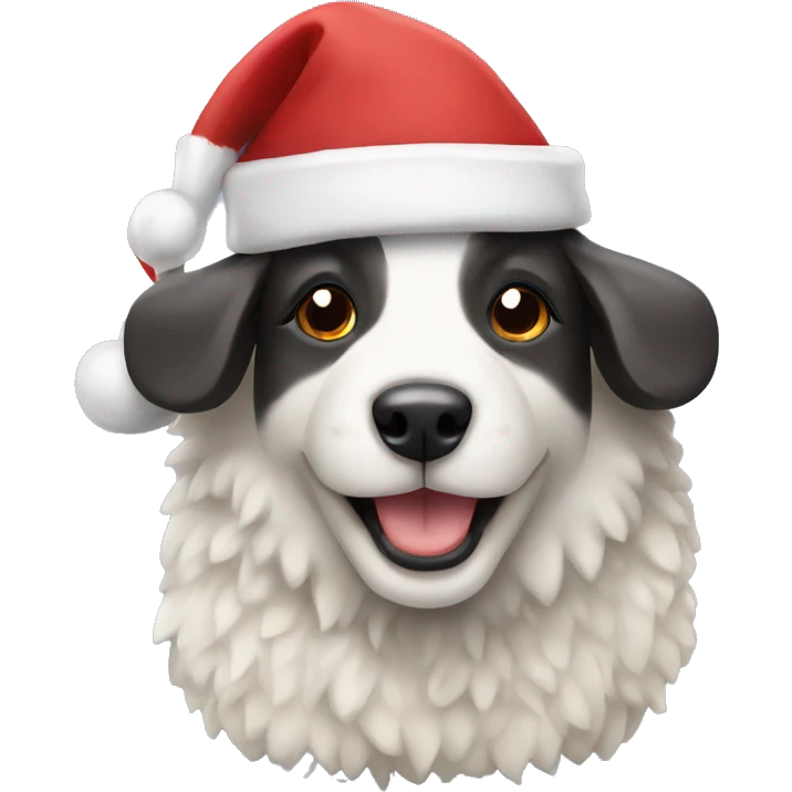 Sheep dog with a Christmas hat emoji
