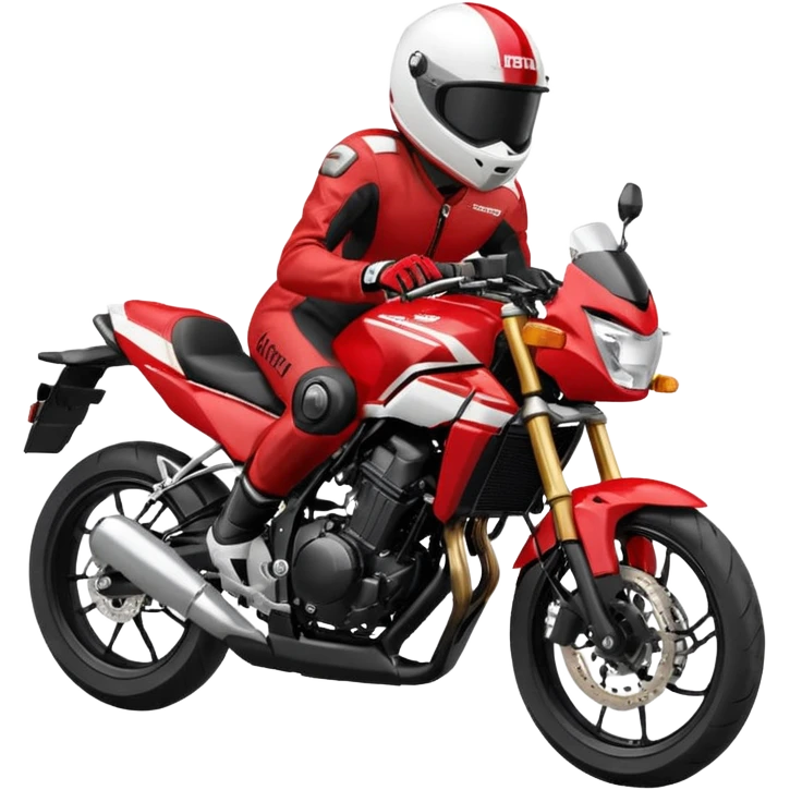 Red and white 2015 Honda CB500F with tucked rider emoji