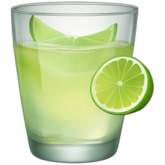 A single tequila glass with slice of green lemon piece on it emoji