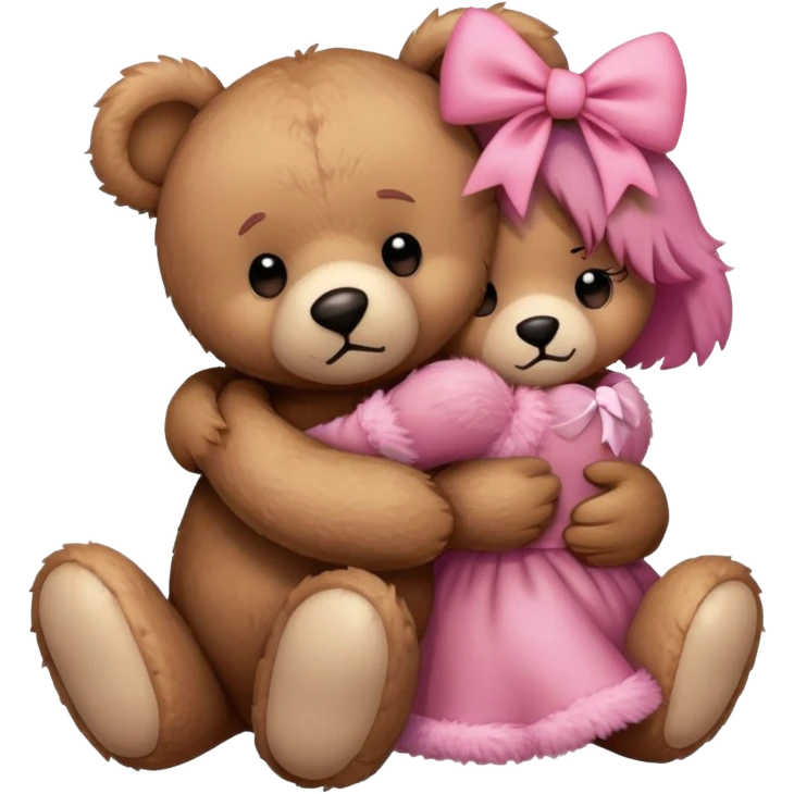 Teddy bear being sad and hugging his gf emoji