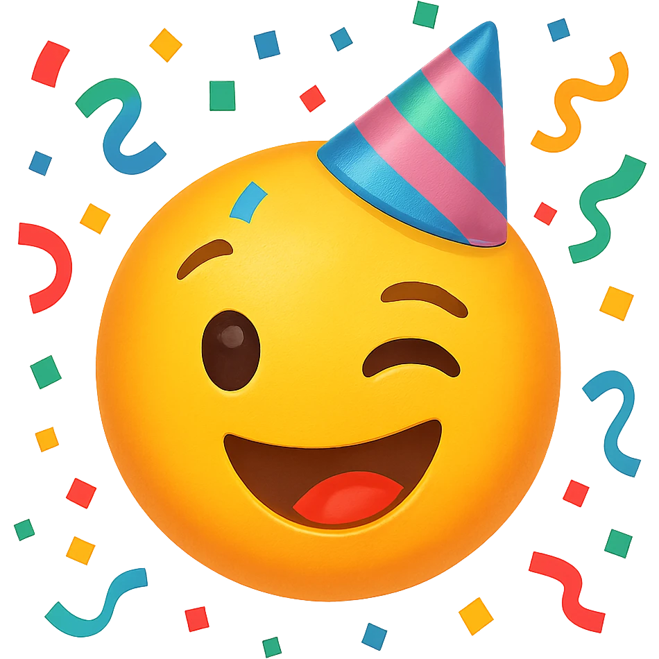 face with confetti and party hat emoji, digital illustration emoji