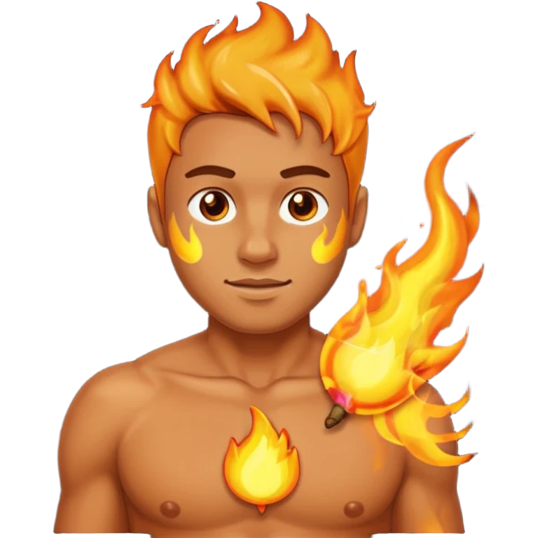 Upper body of a man with left nipple on fire emoji