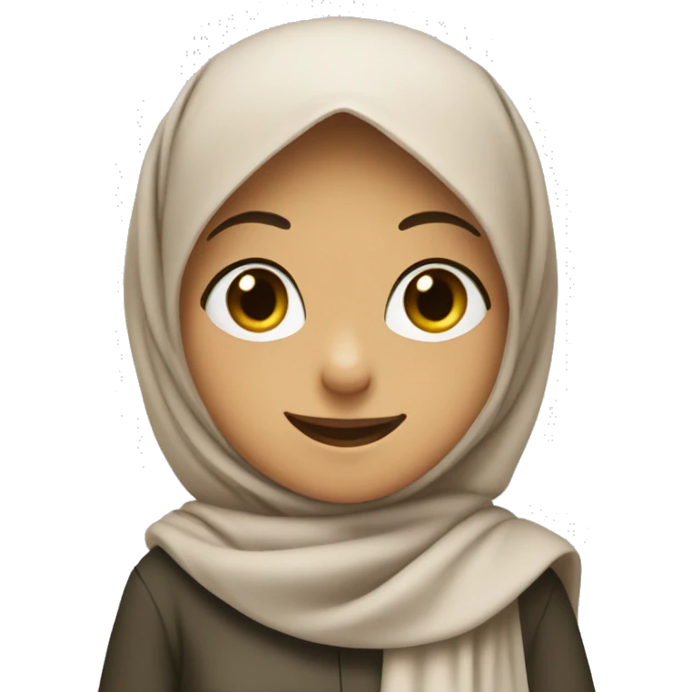 a gir with hijab smiling and holding the peace signe emoji