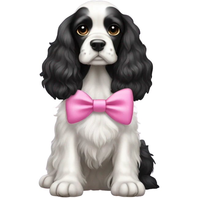 Black and white cocker spaniel wearing a pink bow emoji