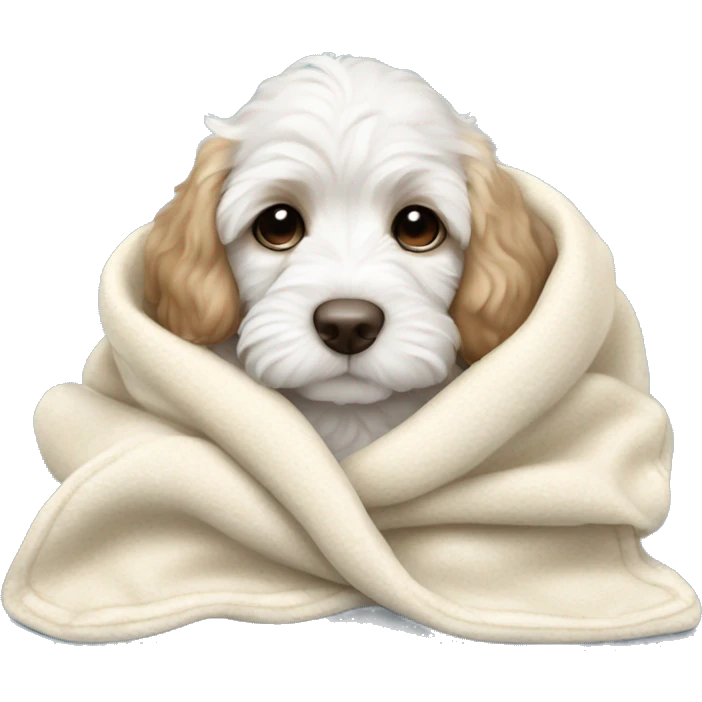 White cute cockapoo puppy sleep in blanket emoji