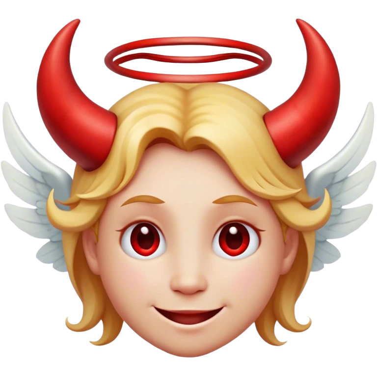angel smiley with big red crooked halo and 2 red horns emoji