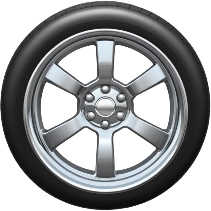 A chrome car wheel emoji, polished silver metal rim, smooth circular shape, minimal futuristic design, soft reflections, iOS emoji style, centered on white background, ultra clean look emoji