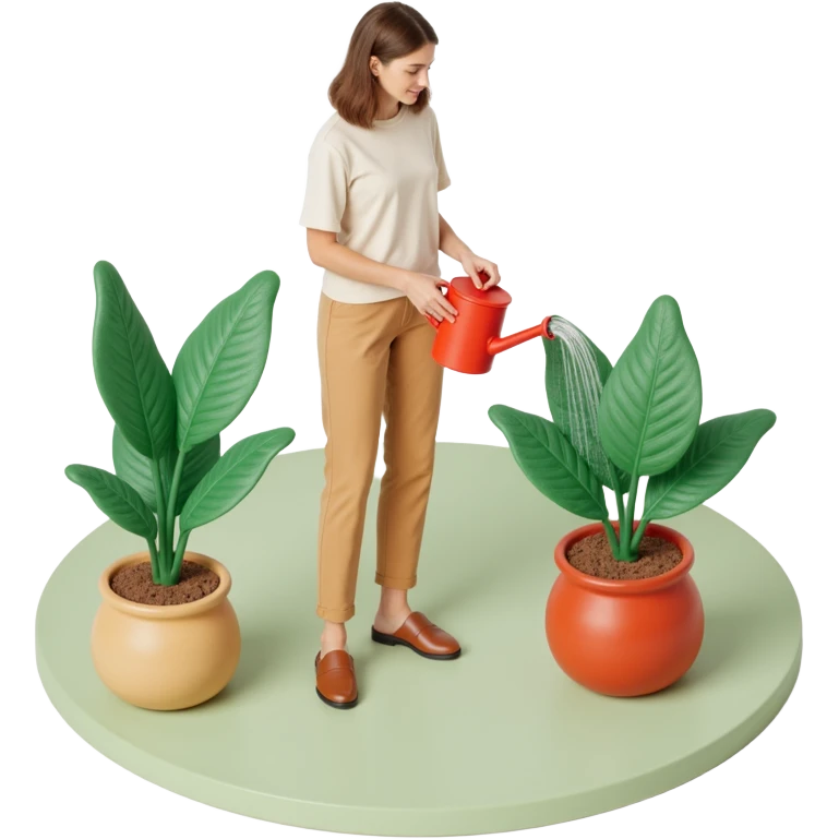 woman watering her monstera plant emoji